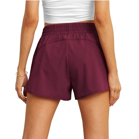 CUEPLY • Running Shorts Pickleball Athletic Gym Workout Burgundy Zipper Pocket - Picture 6 of 9